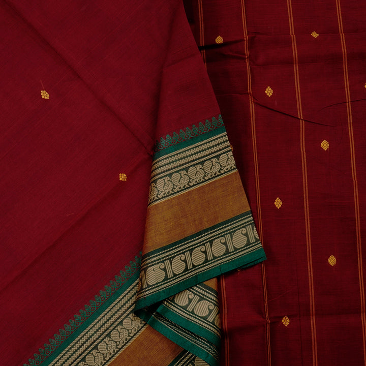 Hayagrivas Handloom Pure Cotton Saree in Rich-toned Dark Maroon KBE57D3-3