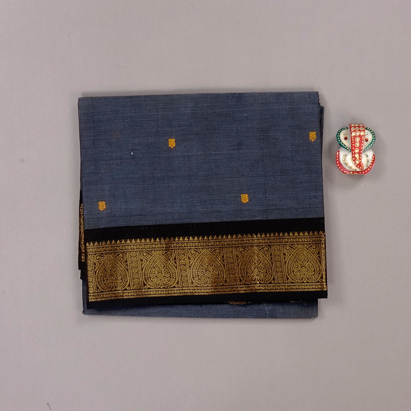 Hayagrivas Handloom Pure Cotton Saree in Eye-catching Bluish Grey KBE57D3-4