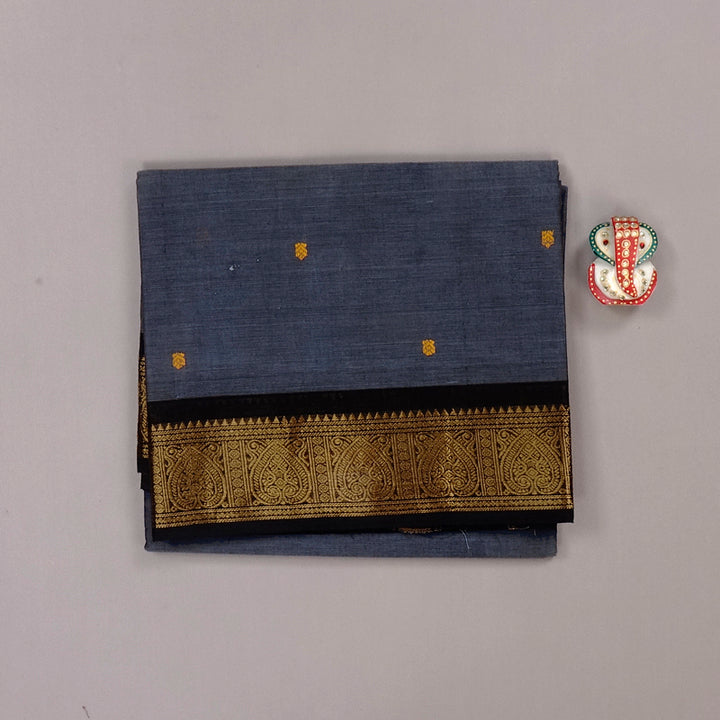 Hayagrivas Handloom Pure Cotton Saree in Eye-catching Bluish Grey KBE57D3-4