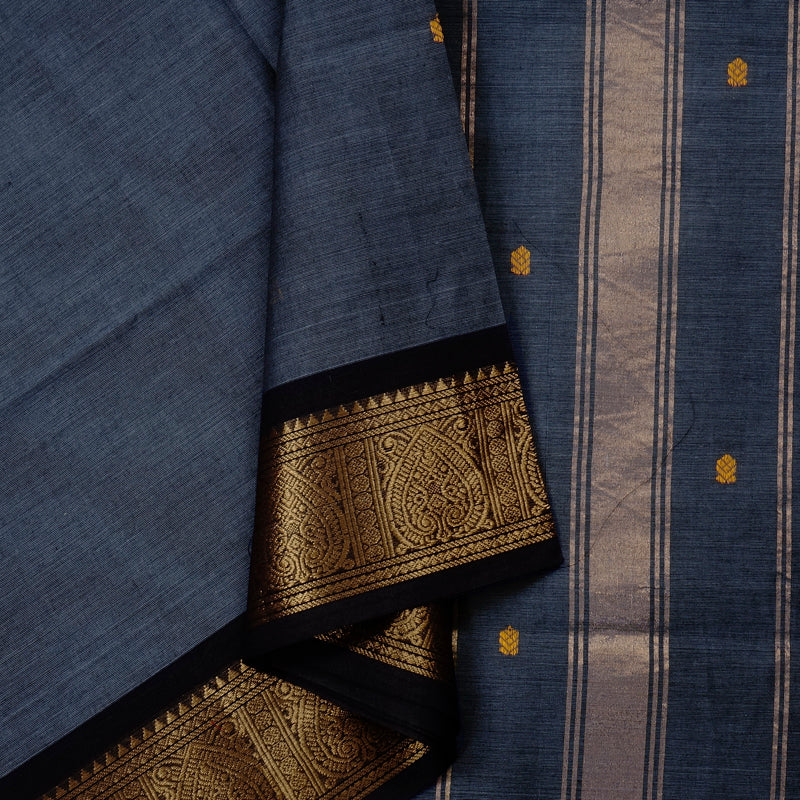 Hayagrivas Handloom Pure Cotton Saree in Eye-catching Bluish Grey KBE57D3-4