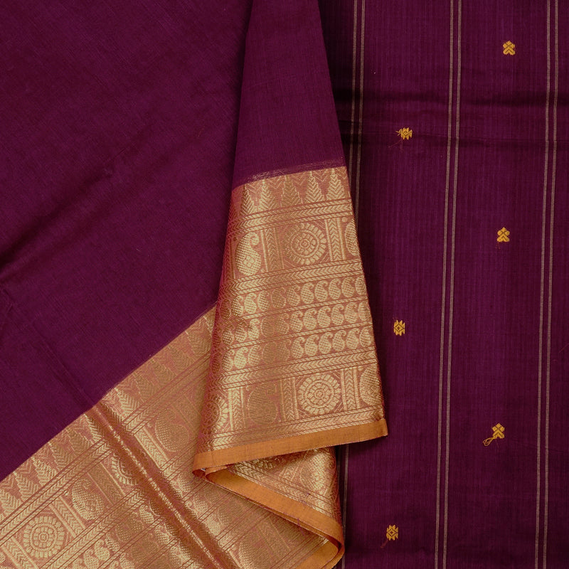Hayagrivas Handloom Pure Cotton Saree in Rich Dark Purple KBE57D3-52