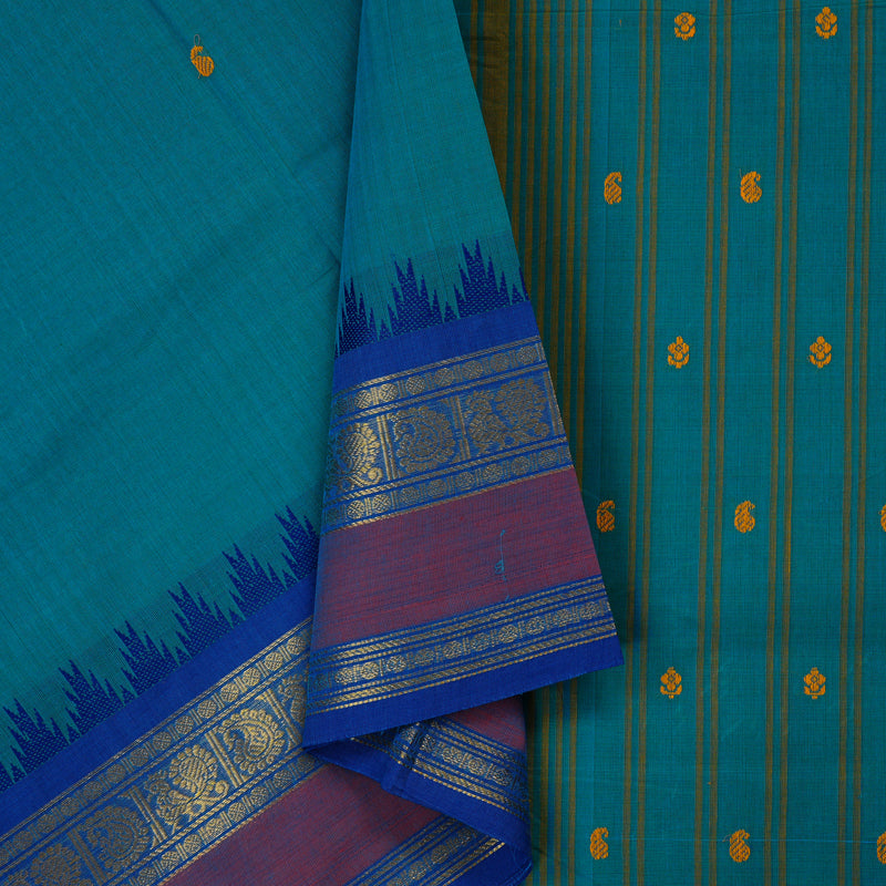 Hayagrivas Handloom Pure Cotton Saree in Charming Sea Blue KBE57D3-59