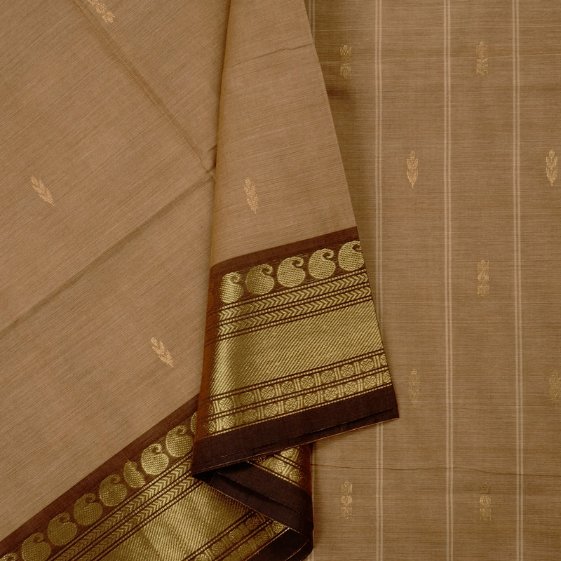 Hayagrivas Handloom Pure Cotton Saree in Timeless Sandal Beige KBE57D3-61