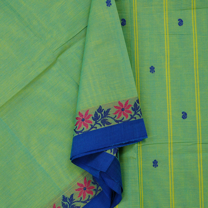 Hayagrivas Handloom Pure Cotton Saree in Charming Dual Tone (Sky Blue with Yellow) KBE57D3-77