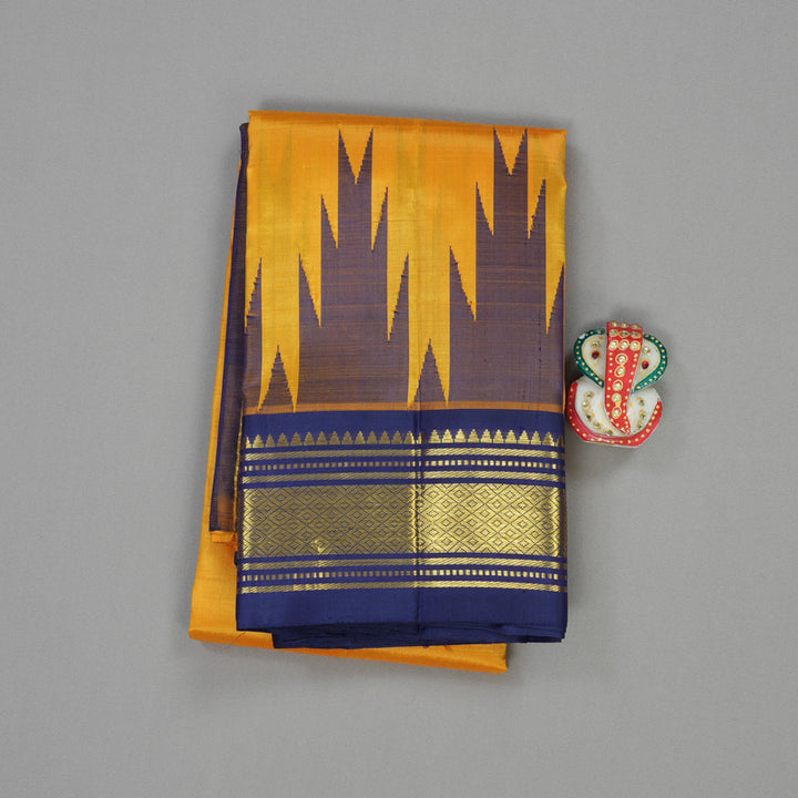 Hayagrivas Handloom Kanjivaram One side border in Yellow with Navy Blue KBE581F1-1