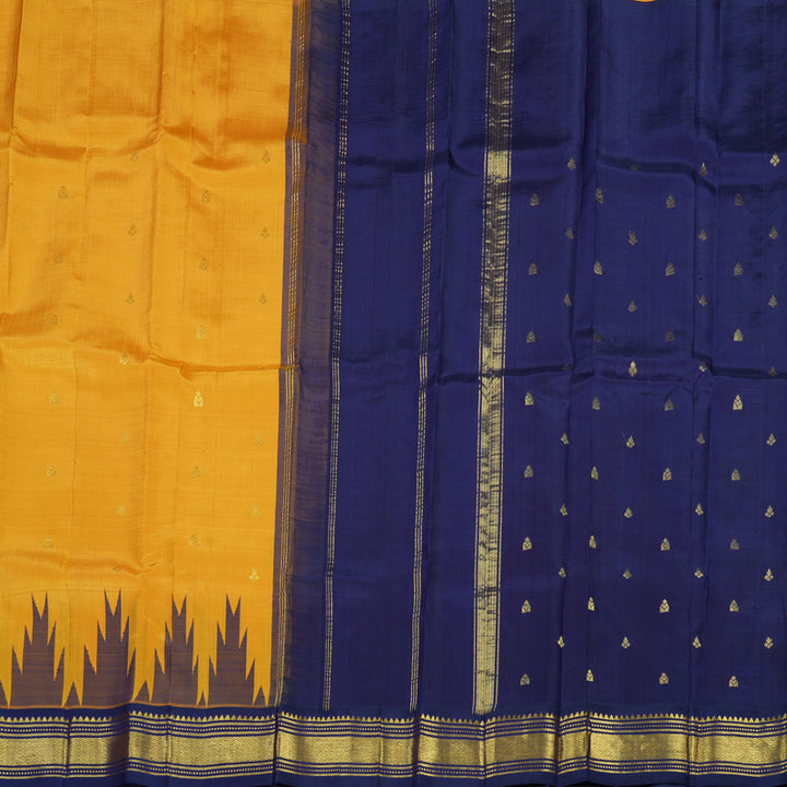 Hayagrivas Handloom Kanjivaram One side border in Yellow with Navy Blue KBE581F1-1