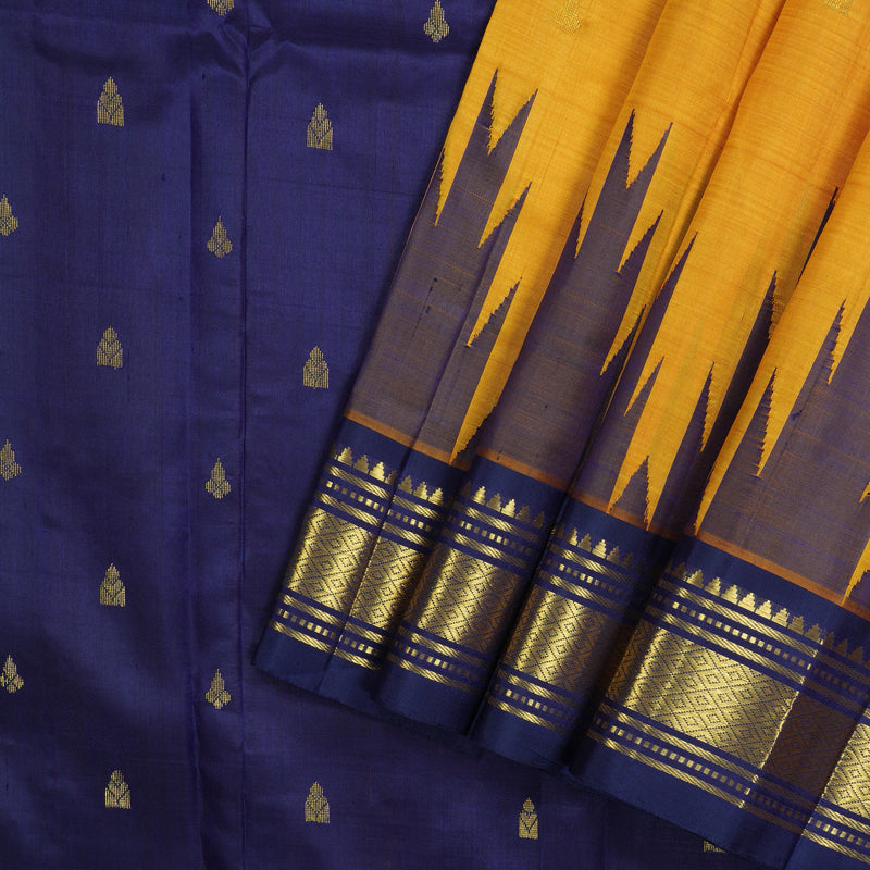 Hayagrivas Handloom Kanjivaram One side border in Yellow with Navy Blue KBE581F1-1