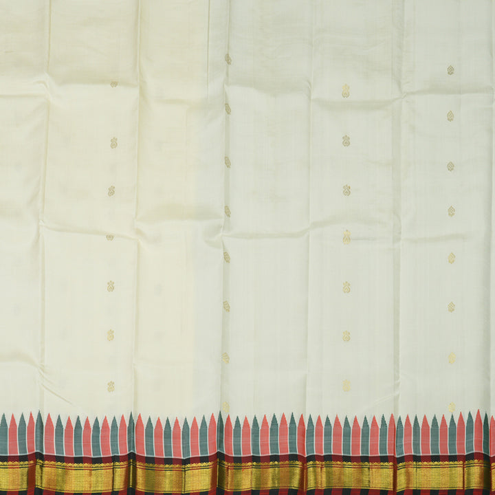 Hayagrivas Milk White One Side Border Kanjivaram Silk Saree KBE581F1-11