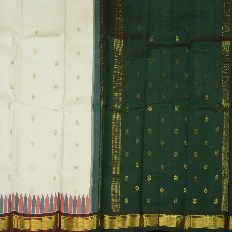 Hayagrivas Milk White One Side Border Kanjivaram Silk Saree KBE581F1-11