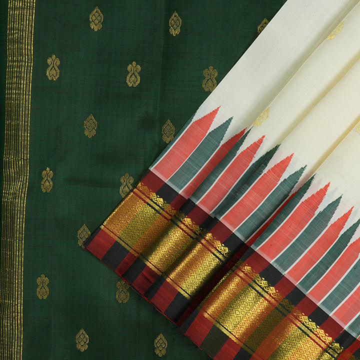 Hayagrivas Milk White One Side Border Kanjivaram Silk Saree KBE581F1-11