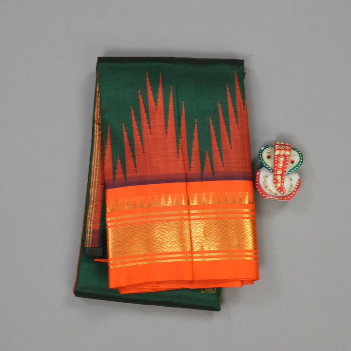 Hayagrivas Handloom Kanjivaram One side border with Bottle Green with Orange KBE581F1-14