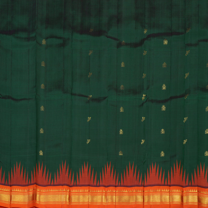 Hayagrivas Handloom Kanjivaram One side border with Bottle Green with Orange KBE581F1-14
