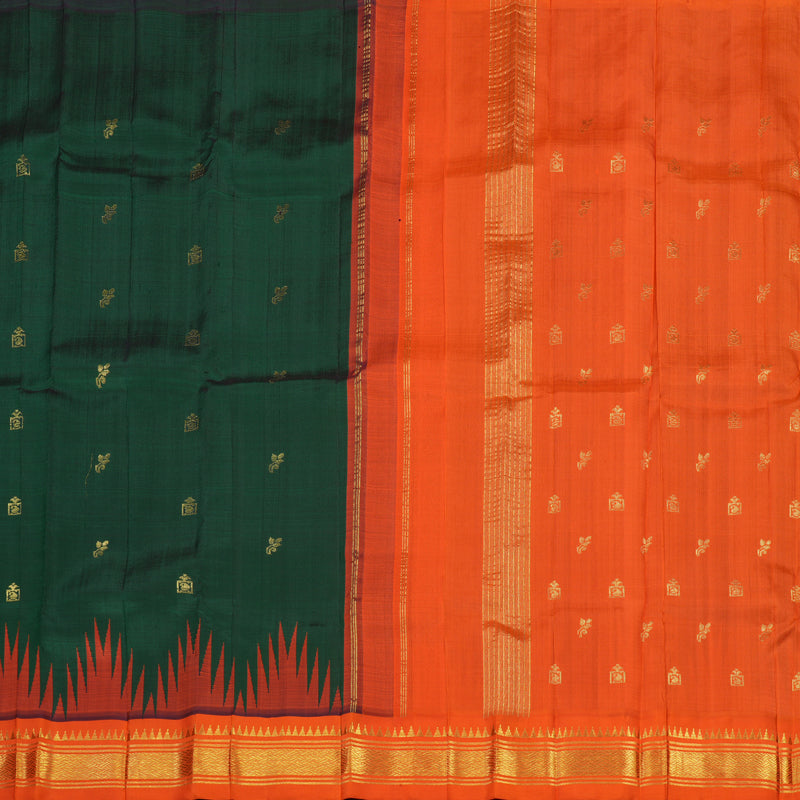 Hayagrivas Handloom Kanjivaram One side border with Bottle Green with Orange KBE581F1-14