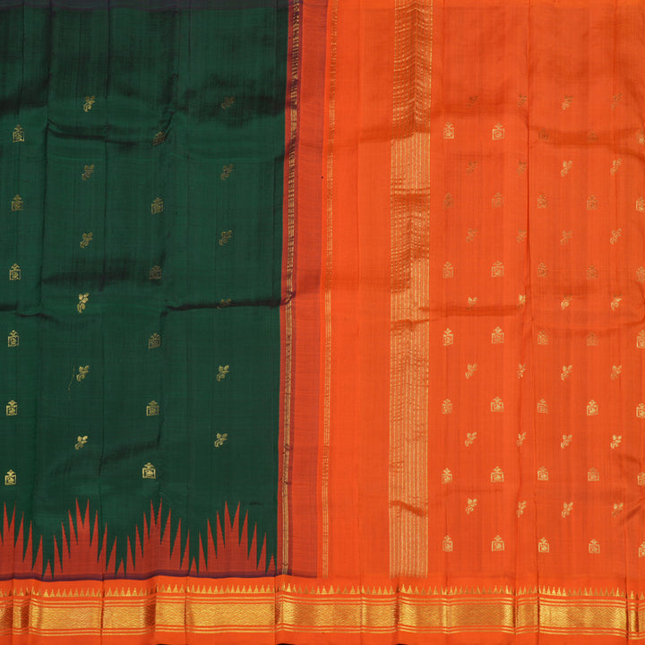 Hayagrivas Handloom Kanjivaram One side border with Bottle Green with Orange KBE581F1-14