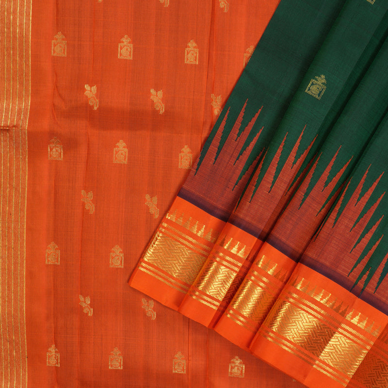 Hayagrivas Handloom Kanjivaram One side border with Bottle Green with Orange KBE581F1-14