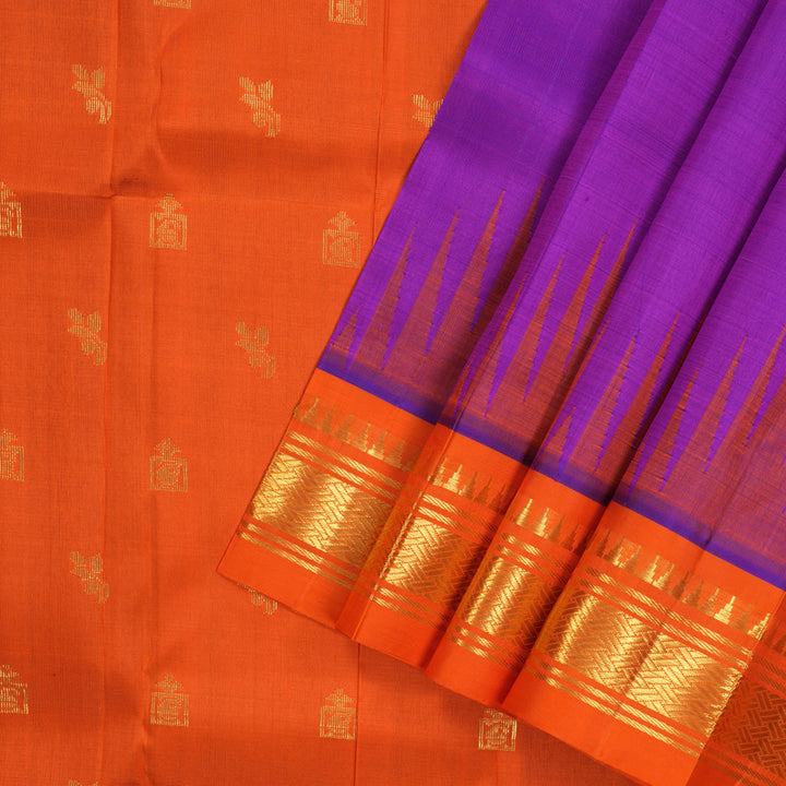 Hayagrivas Handloom Kanjivaram One side border with Attractive Purple with Orange KBE581F1-21