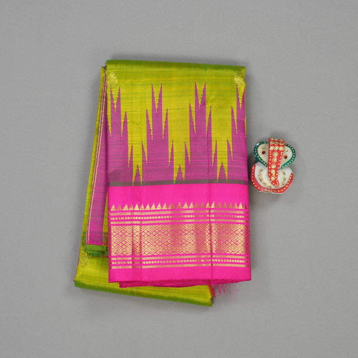 Hayagrivas Handloom Kanjivaram One side border in Fluorescent Green with Pink KBE581F1-31