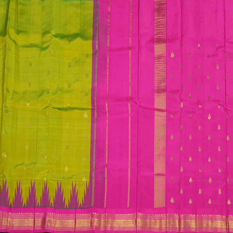 Hayagrivas Handloom Kanjivaram One side border in Fluorescent Green with Pink KBE581F1-31