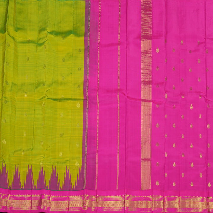 Hayagrivas Handloom Kanjivaram One side border in Fluorescent Green with Pink KBE581F1-31