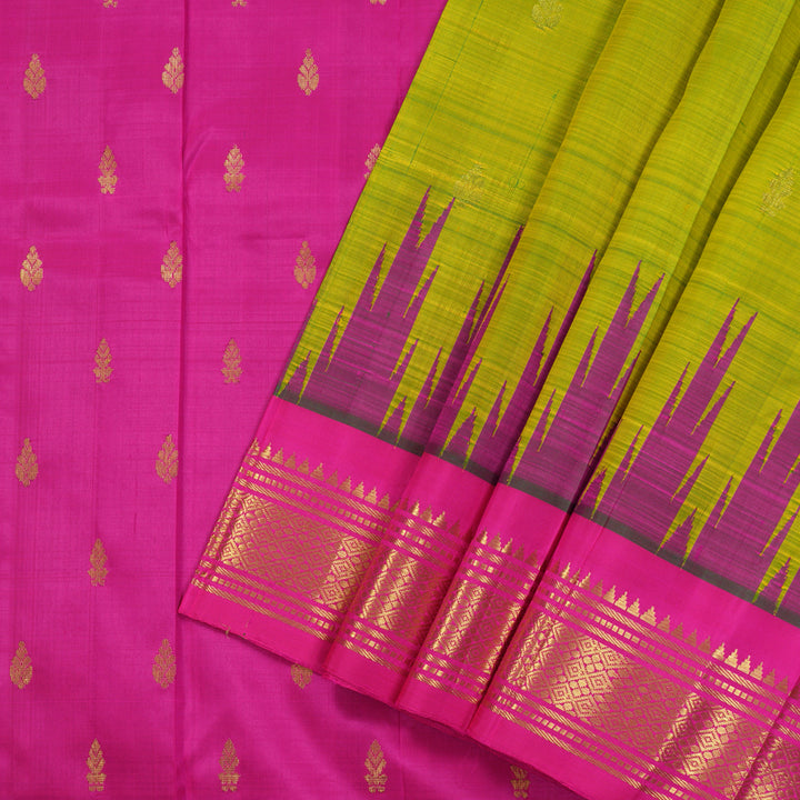 Hayagrivas Handloom Kanjivaram One side border in Fluorescent Green with Pink KBE581F1-31