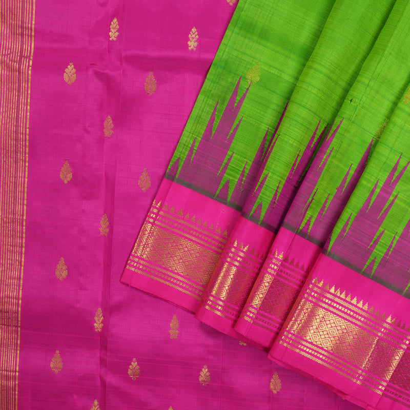 Hayagrivas Handloom Kanjivaram One side border with Parrot Green with Pink KBE581F1-36