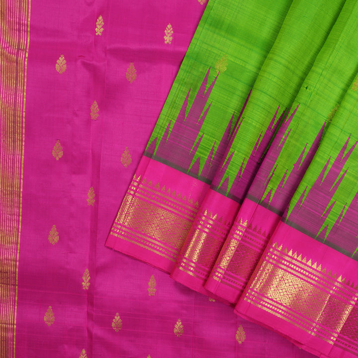 Hayagrivas Handloom Kanjivaram One side border with Parrot Green with Pink KBE581F1-36