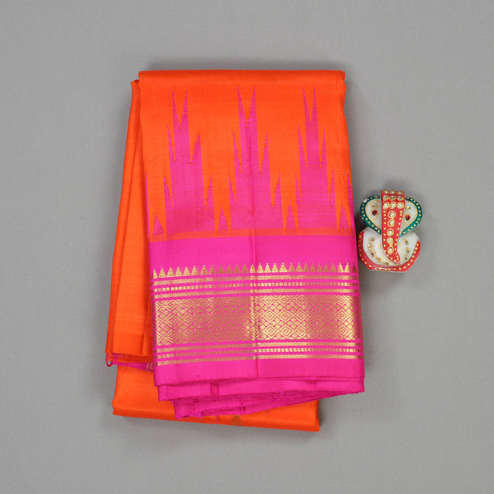 Hayagrivas Handloom Kanjivaram One side Border in Orange with Rani pink KBE581F1-38