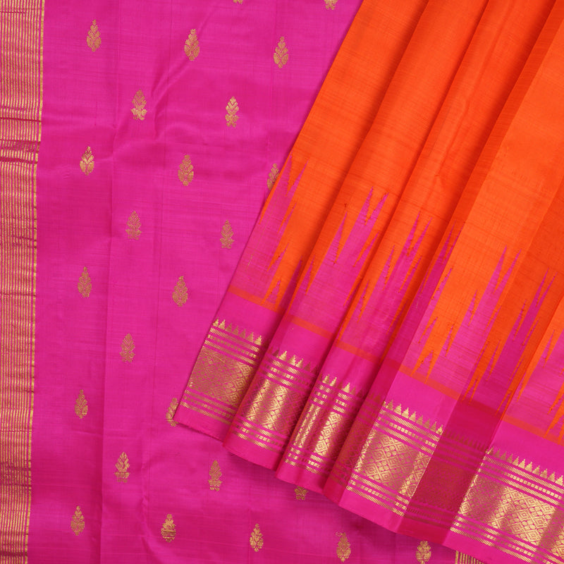 Hayagrivas Handloom Kanjivaram One side Border in Orange with Rani pink KBE581F1-38