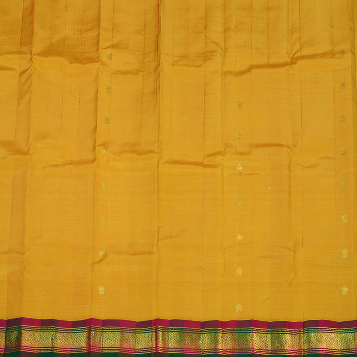 Hayagrivas Pure Kanjivaram One Side border saree in Mango Yellow with Multicolour Pallu KBE581F3-3
