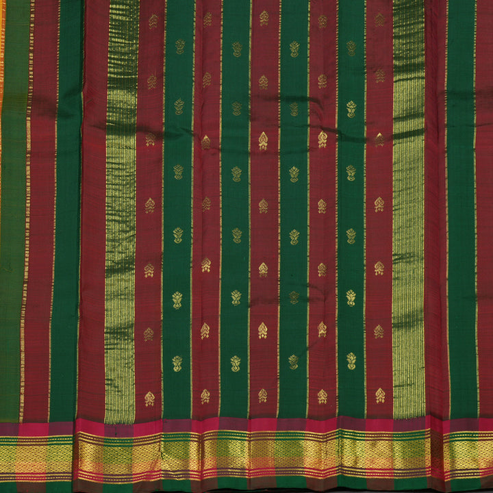 Hayagrivas Pure Kanjivaram One Side border saree in Mango Yellow with Multicolour Pallu KBE581F3-3
