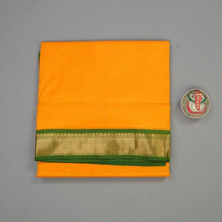 Hayagrivas Handloom Mango Shade Ten Yards Kanjivaram Silk Cotton Saree with Green Border KBE582F1-9