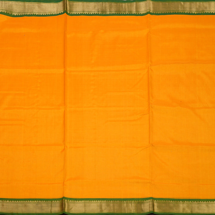 Hayagrivas Handloom Mango Shade Ten Yards Kanjivaram Silk Cotton Saree with Green Border KBE582F1-9