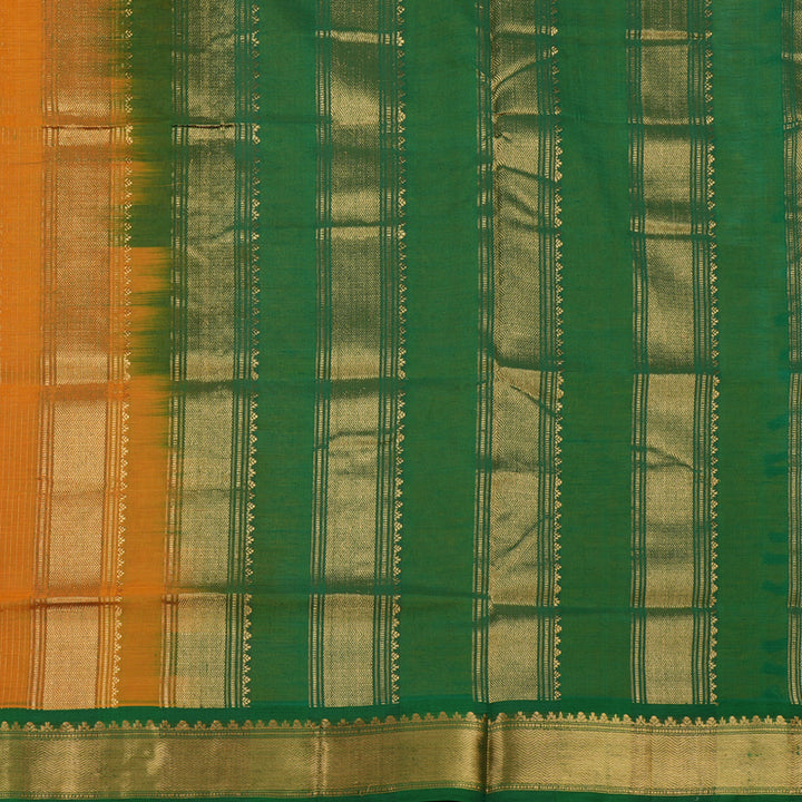 Hayagrivas Handloom Mango Shade Ten Yards Kanjivaram Silk Cotton Saree with Green Border KBE582F1-9