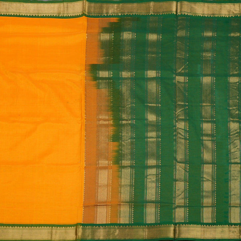 Hayagrivas Handloom Mango Shade Ten Yards Kanjivaram Silk Cotton Saree with Green Border KBE582F1-9