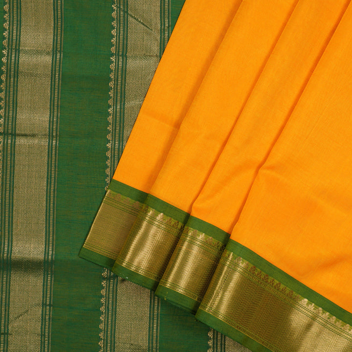 Hayagrivas Handloom Mango Shade Ten Yards Kanjivaram Silk Cotton Saree with Green Border KBE582F1-9