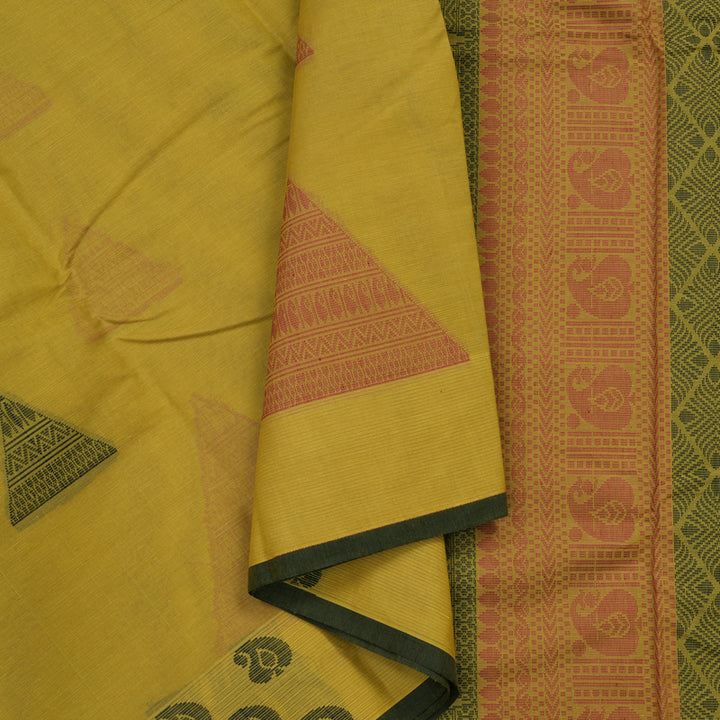 Hayagrivas Pure Handloom Cotton saree in Pale Yellow KBE586F6-2