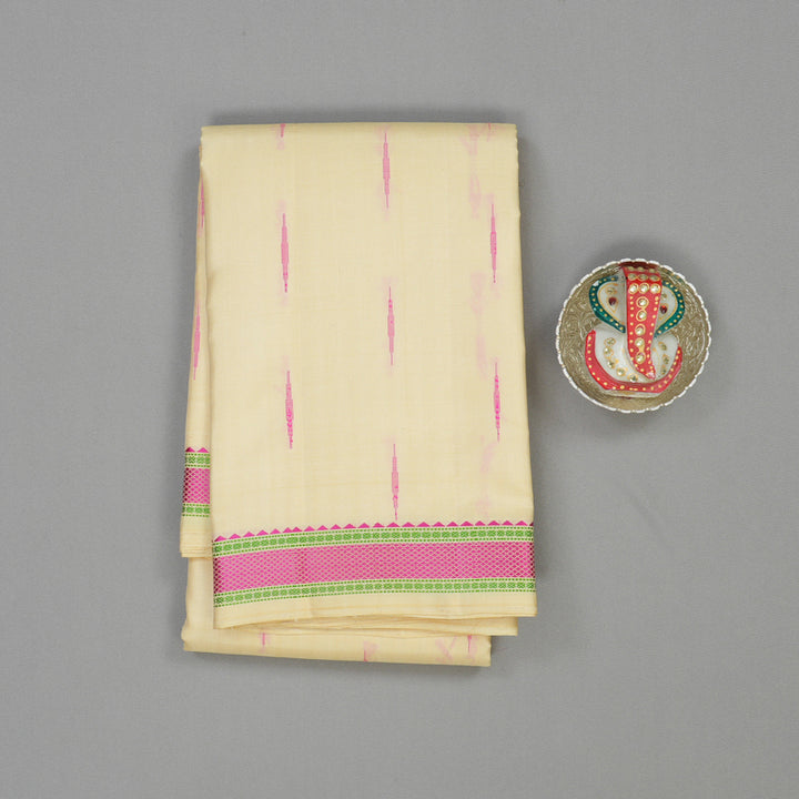 Hayagrivas Handloom Beige Kanjivaram Silk Saree with Pink Border KBE587F11-1