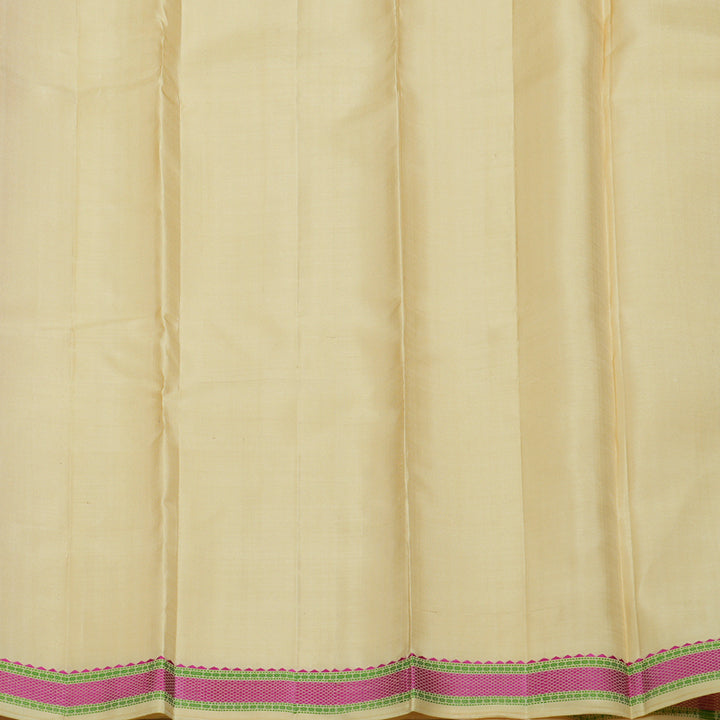 Hayagrivas Handloom Beige Kanjivaram Silk Saree with Pink Border KBE587F11-1