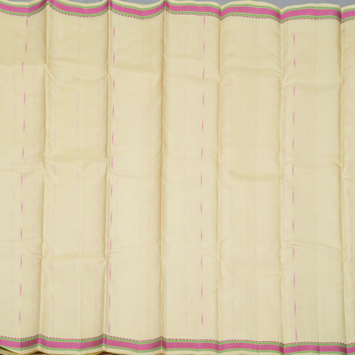 Hayagrivas Handloom Beige Kanjivaram Silk Saree with Pink Border KBE587F11-1