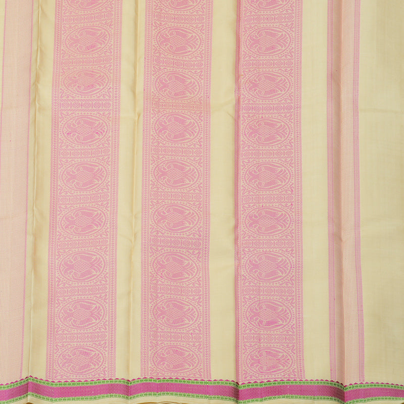 Hayagrivas Handloom Beige Kanjivaram Silk Saree with Pink Border KBE587F11-1