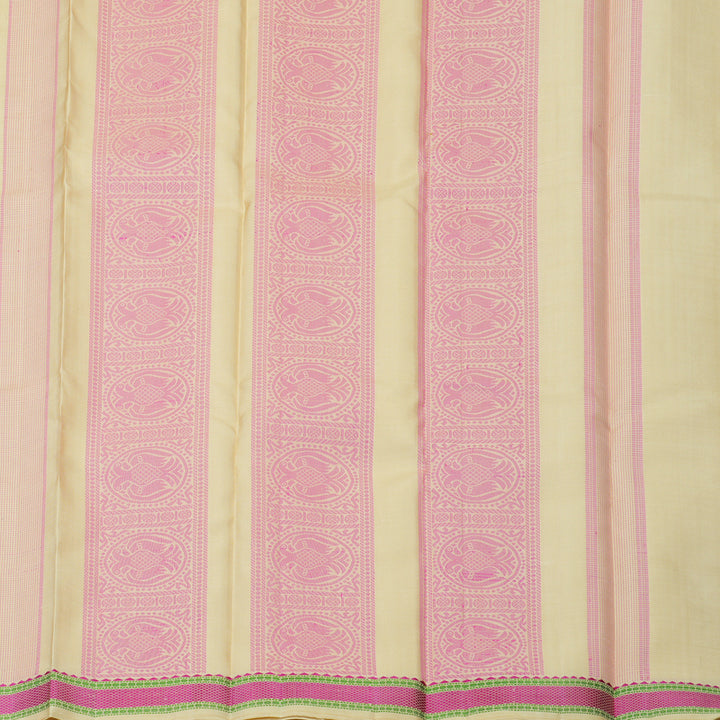 Hayagrivas Handloom Beige Kanjivaram Silk Saree with Pink Border KBE587F11-1