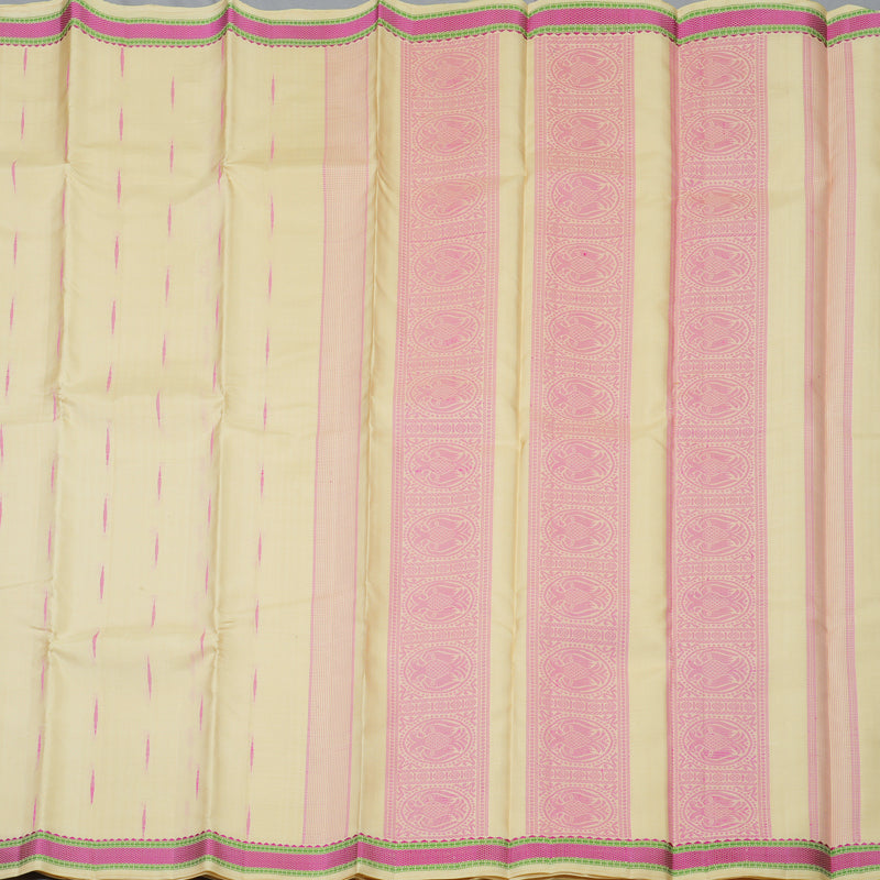 Hayagrivas Handloom Beige Kanjivaram Silk Saree with Pink Border KBE587F11-1