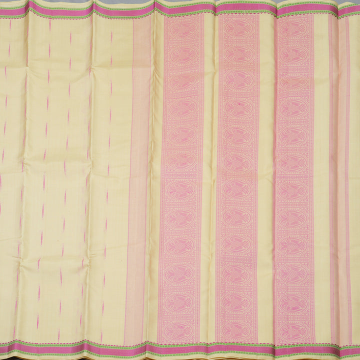 Hayagrivas Handloom Beige Kanjivaram Silk Saree with Pink Border KBE587F11-1