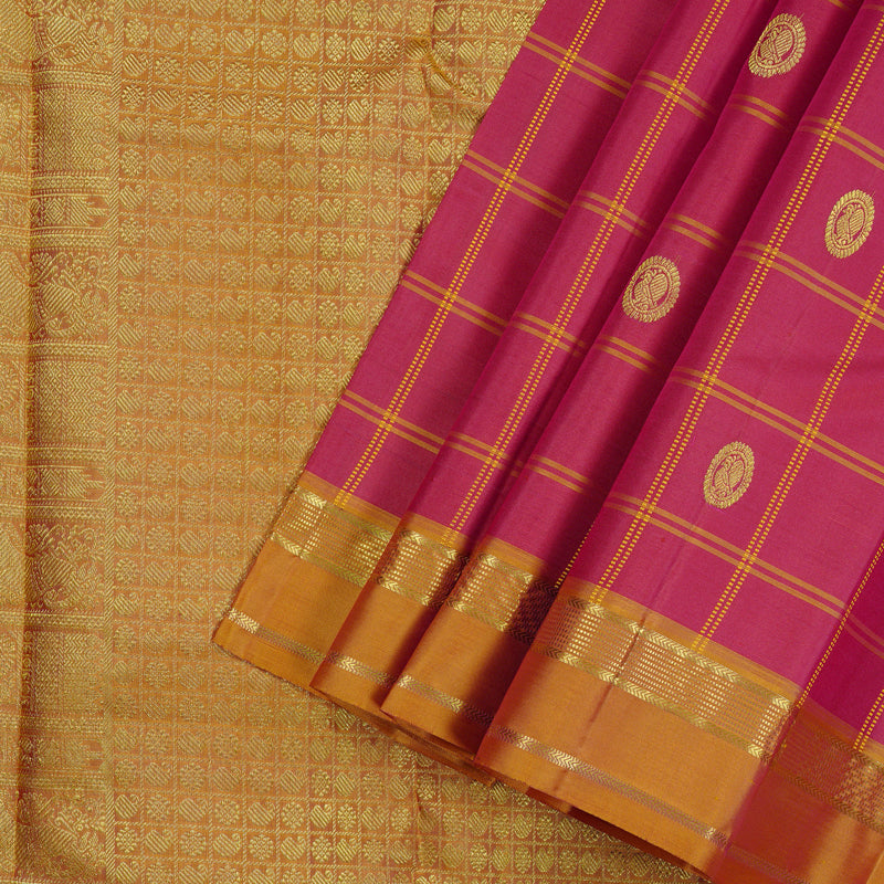 Hayagrivas Handloom Kanjivaram Silk Saree in Dazzling Reddish Pink KBE58D3-2
