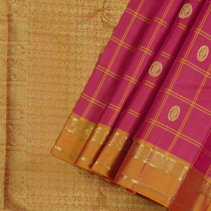 Hayagrivas Handloom Kanjivaram Silk Saree in Dazzling Reddish Pink KBE58D3-2
