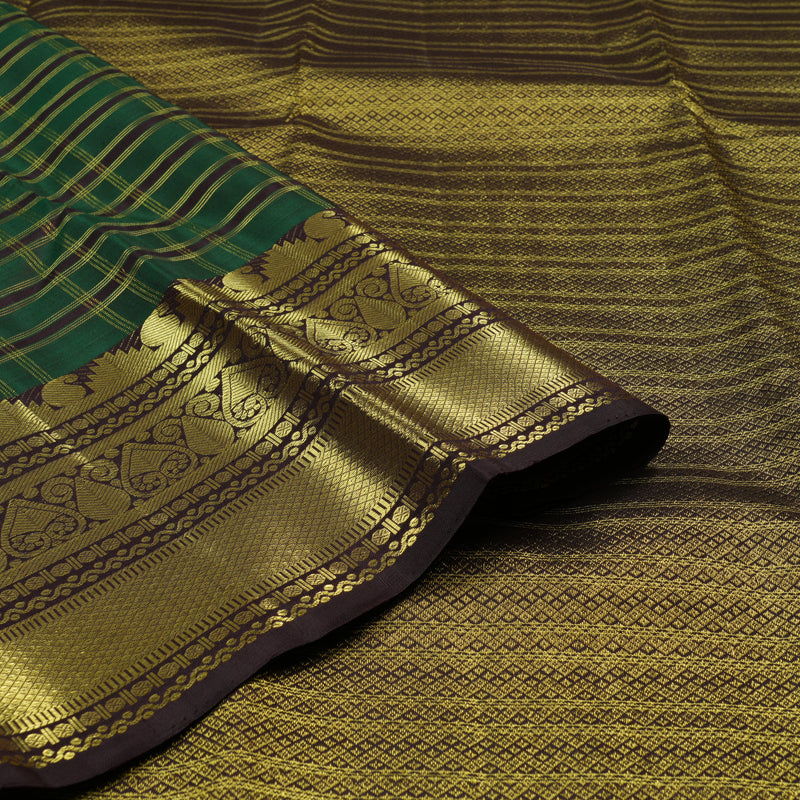 Hayagrivas Bottle Green Handloom Kanjivaram Silk Saree with Dark Brown Border KBE58D6-1