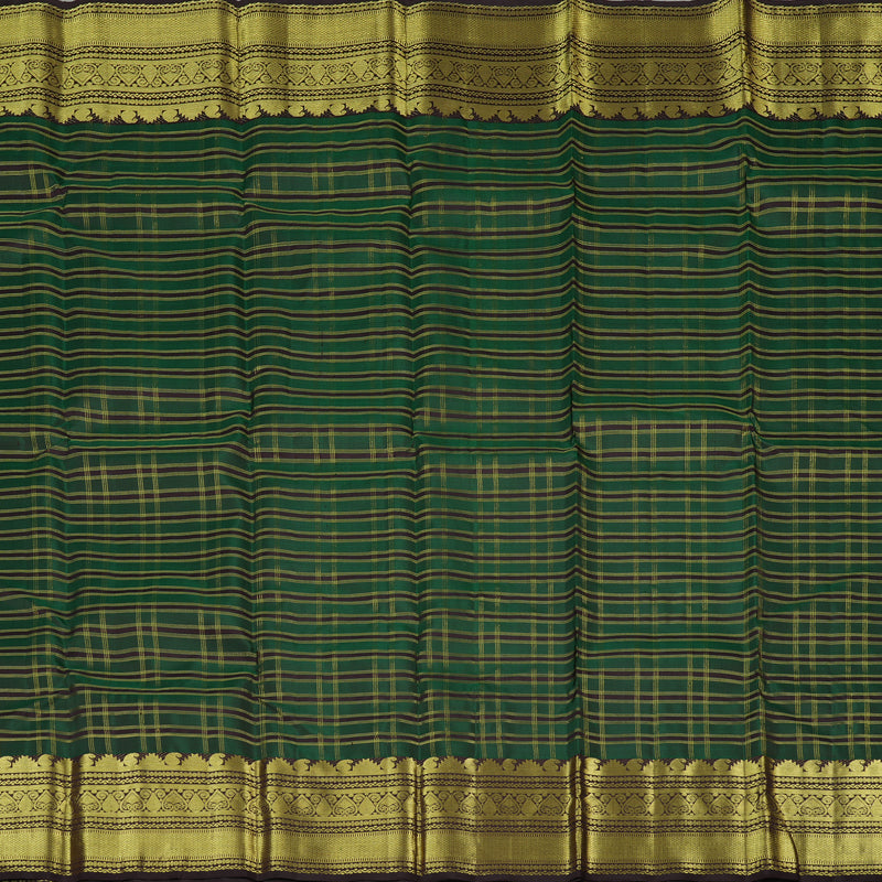 Hayagrivas Bottle Green Handloom Kanjivaram Silk Saree with Dark Brown Border KBE58D6-1