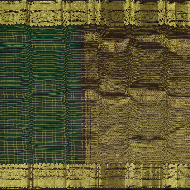 Hayagrivas Bottle Green Handloom Kanjivaram Silk Saree with Dark Brown Border KBE58D6-1