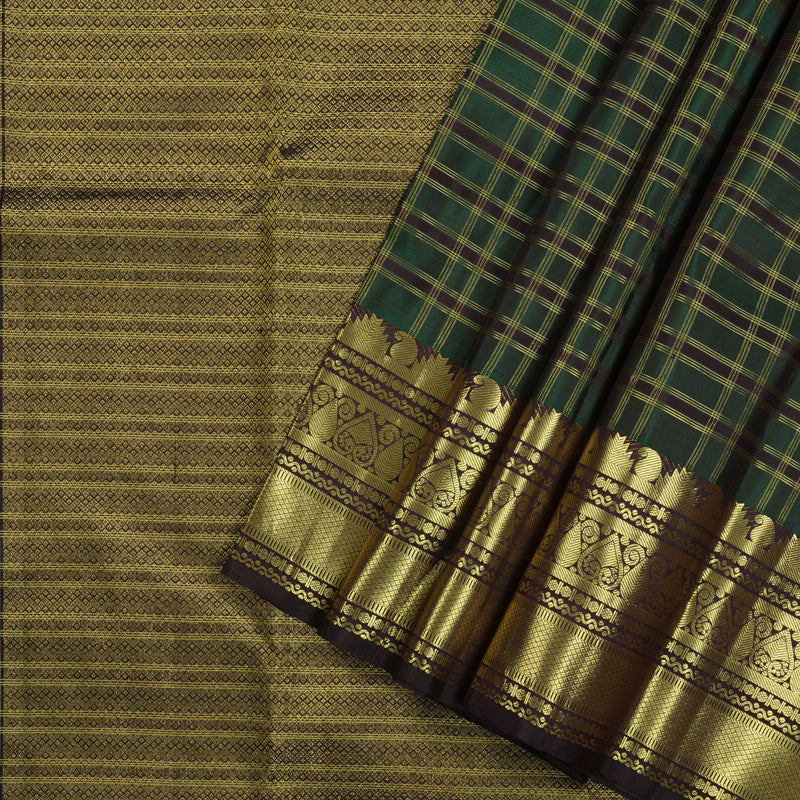Hayagrivas Bottle Green Handloom Kanjivaram Silk Saree with Dark Brown Border KBE58D6-1