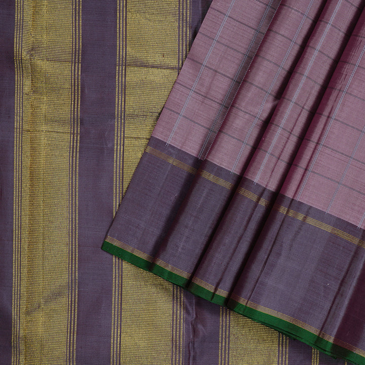 Hayagrivas Rosewood Pink Handloom Kanjivaram Silk Saree with Dark Grey Border KBE59D1-3